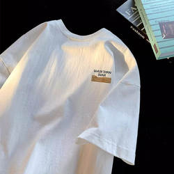 Heavyweight 100% Pure Cotton Short-Sleeve T-Shirt for Men, New Summer Style, Simple Letter Print, Loose Fit Half-Sleeve Tee for Students