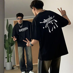 American-Style Oversized High-Street Pure Cotton Short-Sleeve T-Shirt for Men, Summer Trendy Brand, Loose and Versatile, Heavyweight, Cool and Stylish Top
