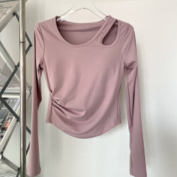 Nude-Feel Sports Top, Quick-Drying, Slimming, with Chest Pads, Yoga Long-Sleeve, Fixed Cup, Fitness Wear, Running, No Need to Wear Underwear