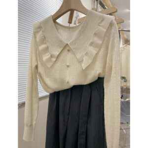 
2039 [Doll-neck relief sweater] Spring new Organya three-dimensional relief thin women's top