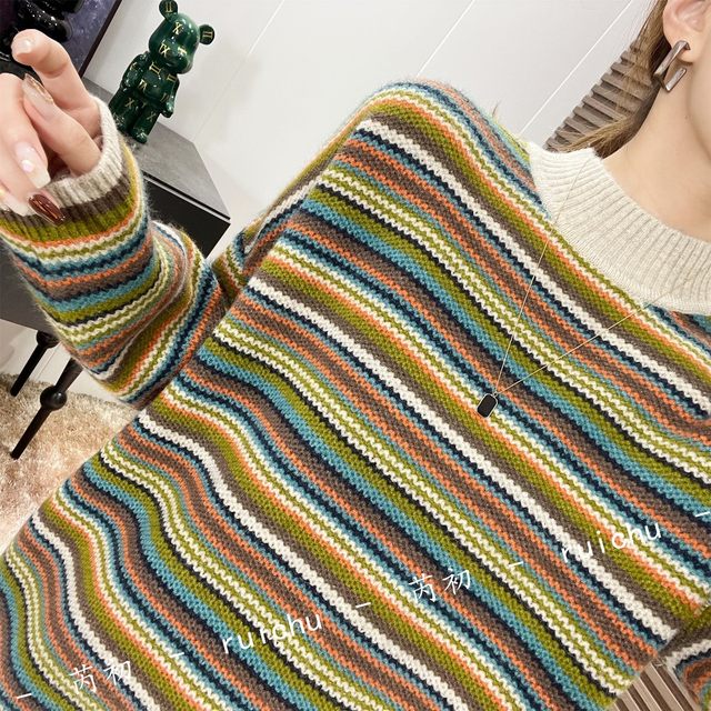 RC designer color-blocking texture half turtle neck lazy style top