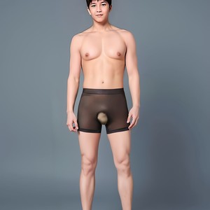 Sexy and exposed underwear mid waist loose crotch large size shiny cotton couple free stockings underwear men