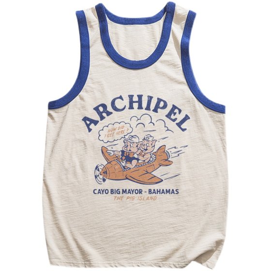 Xie Xianshou, European and American retro sports vest men's beautiful cartoon nostalgic cotton sleeveless shoulder sweat vest tide brand