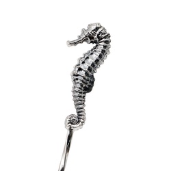 Lafuli925 Sterling Silver Cigar Vent Needle Portable Leather Case Cigar Vent Needle Seahorse Cigar Holds Gray