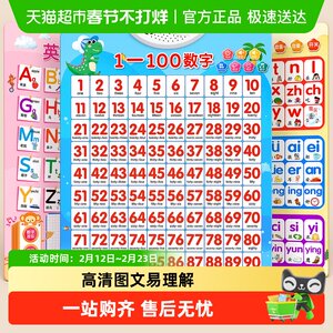 
Children's numbers 1 to 100 audio wall chart baby early education enlightenment cognitive toddlers click reading sound literacy wall stickers