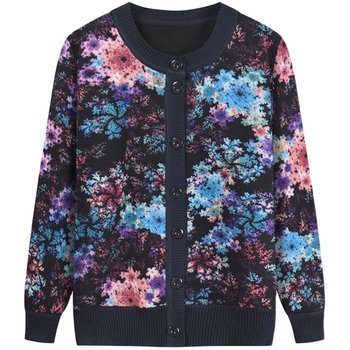 Round neck velvet thickened sweater floral coat grandma outfit