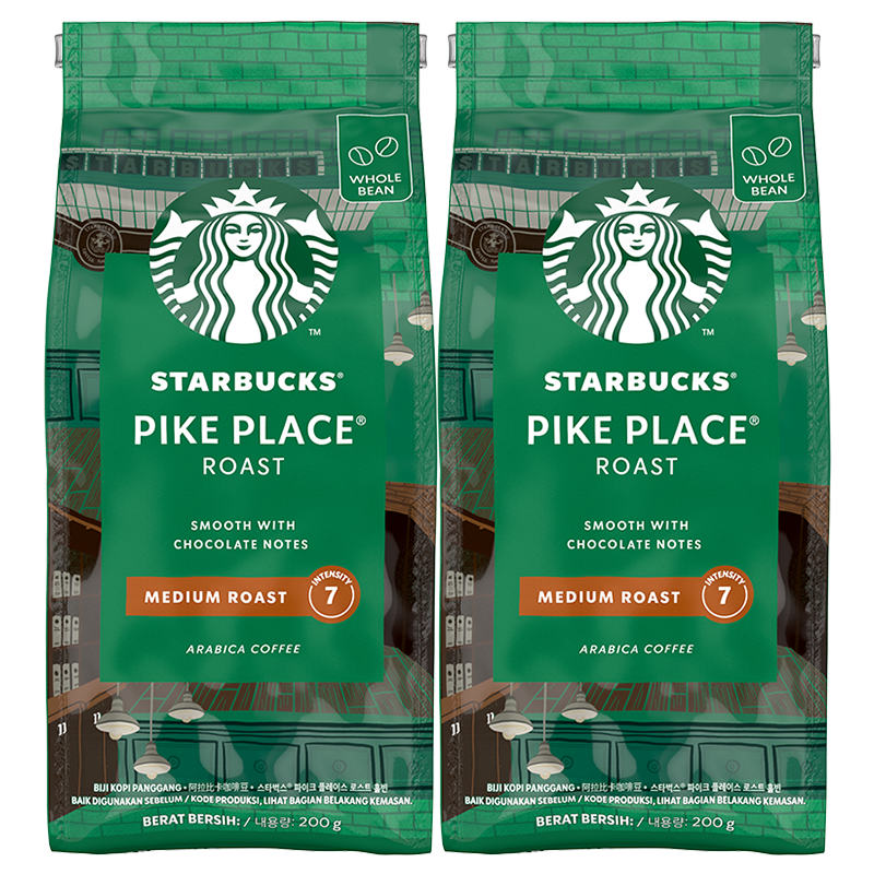 星巴克门店同款中度烘焙Pike Place派克市场现磨咖啡豆200g*2袋