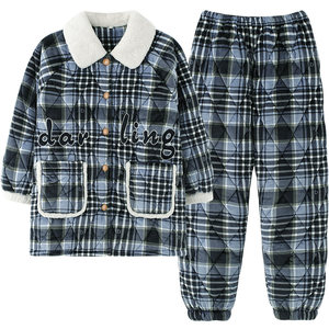 Princess Mark couple pajamas Women's winter thickened plus velvet three -layer cotton cotton cotton men's warm cotton jacket home clothing set