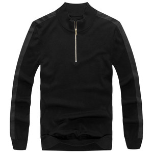 
MrBu long-sleeved T-shirt cardigan half turtleneck zipper fashion pure wool men's knitted sweater BT338