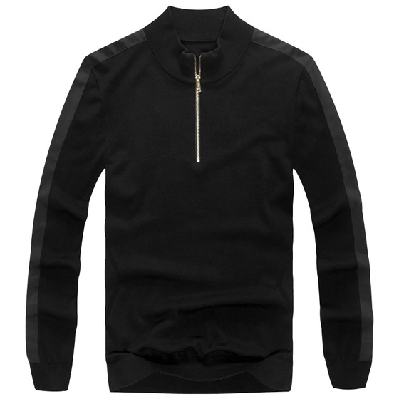 
MrBu long-sleeved T-shirt cardigan half turtleneck zipper fashion pure wool men's knitted sweater BT338