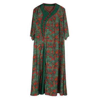 Improved version of imitation floral cloud sa dress mid-length cheongsam
