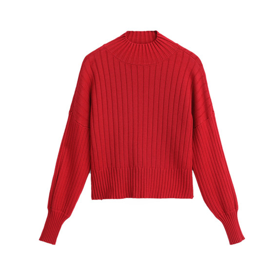 
Half turtleneck sweater, autumn and winter women's loose outer wear pullover, lazy style, thickened top, short knitted sweater for little people