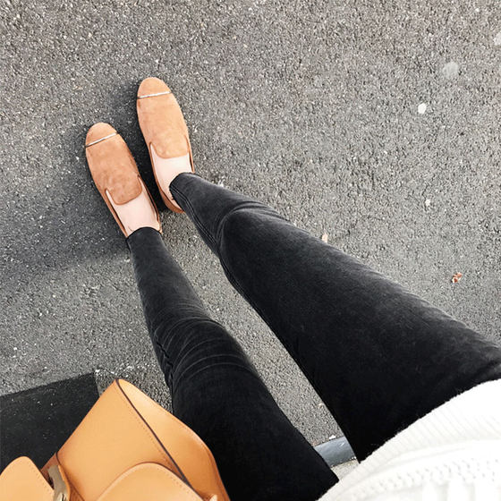 Pregnant women with small feet tight jeans in spring and autumn, fashionable and versatile black autumn and winter plus velvet leggings nine points
