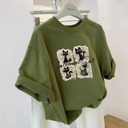 Big Brand Clearance~ Export Surplus with Tags Removed, Department Store Quality, American Casual Style, Pure Cotton, Cat Print, Unisex Short-Sleeve T-Shirt Top