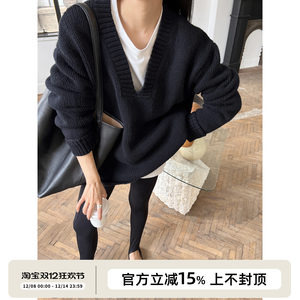 
SOTHEA Classic Chao Heavy Beautiful Slave Full Wool Silhouette V-neck Pullover Loose Knitted Sweater