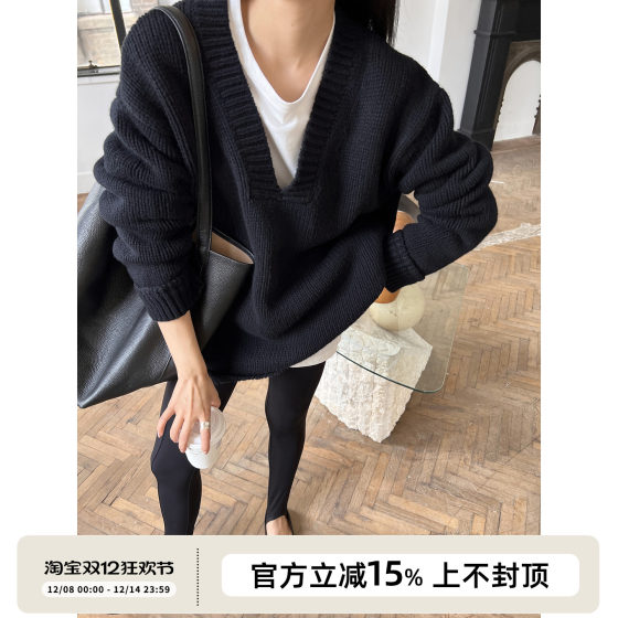 
SOTHEA Classic Chao Heavy Beautiful Slave Full Wool Silhouette V-neck Pullover Loose Knitted Sweater