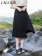 LAGOGO Commuter Career Irregular Skirt for Women Lagugu Summer New Black Temperament A-Shaped Mid-Long Skirt