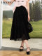LAGOGO pleated slim skirt for women Lagugu Valley 2025 summer new elastic high-waist temperament black skirt
