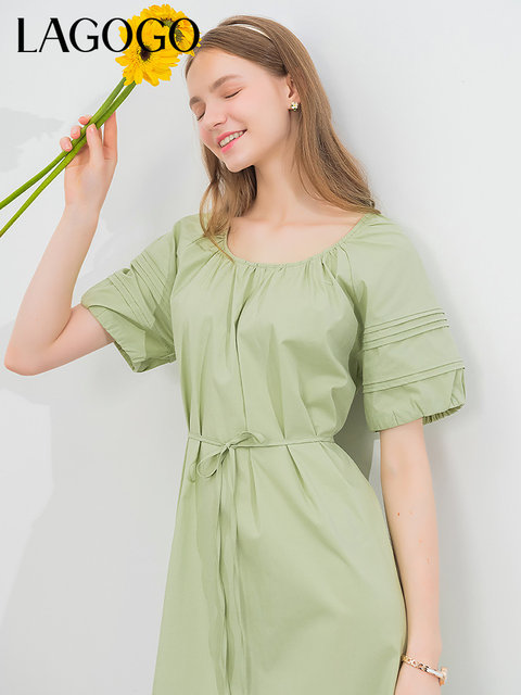 LAGOGO Mint Mambo Lace Dress Women's Laguda Summer New Slim Light Green A-line Mid-length Skirt