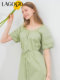 LAGOGO Mint Mambo Lace Dress Women's Laguda Summer New Slim Light Green A-line Mid-length Skirt