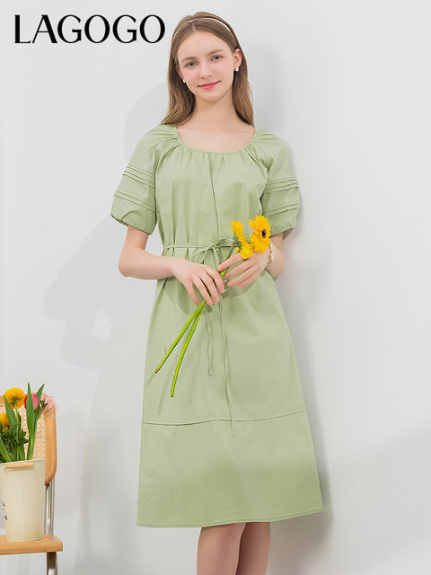 LAGOGO Mint Mambo Lace Dress Women's Laguda Summer New Slim Light Green A-line Mid-length Skirt
