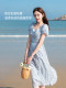 LAGOGO French Square Collar Bow Printed Dress Women's Lagugu 2025 Summer New Puff Sleeve Skirt