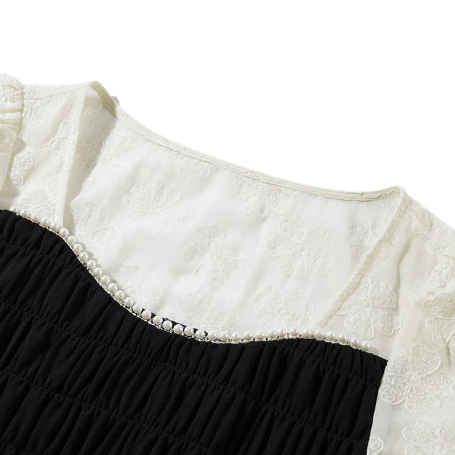 Lagogo Lagogu autumn new elegant square collar black and white splicing ...