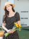 LAGOGO black high-end French dress for women Lagugu Valley 2025 summer new square neck temperament floral skirt