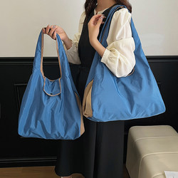 Large-Capacity Foldable Eco-Friendly Tote Bag for Women, Shoulder Bag, Lightweight Multi-Functional Shopping Bag, Color-Blocking