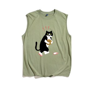 American heavy sleeveless T-shirt men's summer 2024 new trendy brand loose casual sports vest pure cotton vest