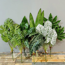 Highly Realistic Artificial Green Plants: White Taro Leaves, Monstera Leaves, Peace Lily Leaves, Red Anthurium Leaves, Spring Rain Leaves, with a Rubbery Texture, for Plant Wall Landscaping Decoration