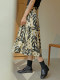 Jophond Lou retro printed pleated skirt 2021 new high-waisted A-line skirt spring and autumn slimming mid-length