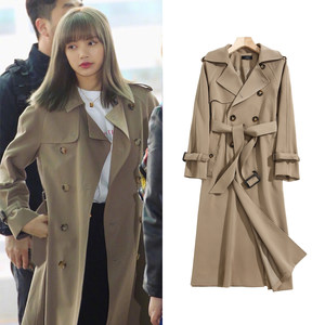 
Blackpink Lisa same mid-length trench coat for women with small autumn 2024 new temperament jacket versatile
