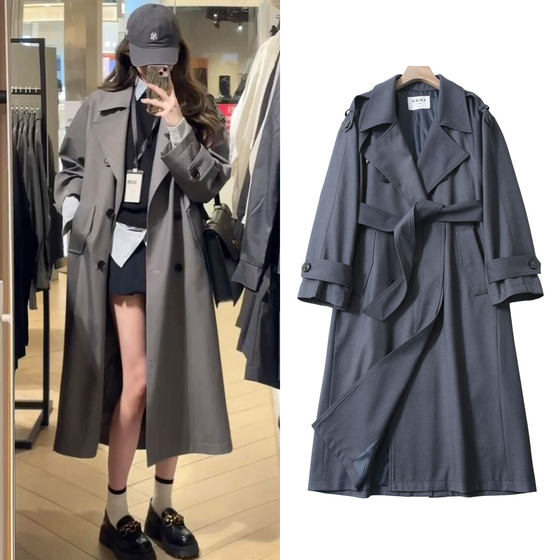 
FBB WORKS Paris Old Dream classic silhouette large lapel double-breasted mid-length temperamental windbreaker jacket for women