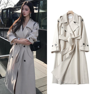 
FBB WORKS Paris Old Dream classic silhouette large lapel double-breasted mid-length temperamental windbreaker jacket for women