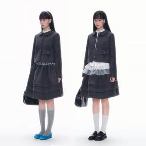 
Nanxi Fashionable nerd college-sense suit design sense rose tweed coat girl fluffy skirt winter
