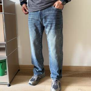 
Dayi Wuyou plus size men's spring and autumn blue washed elastic loose wide-leg plus fat men's jeans