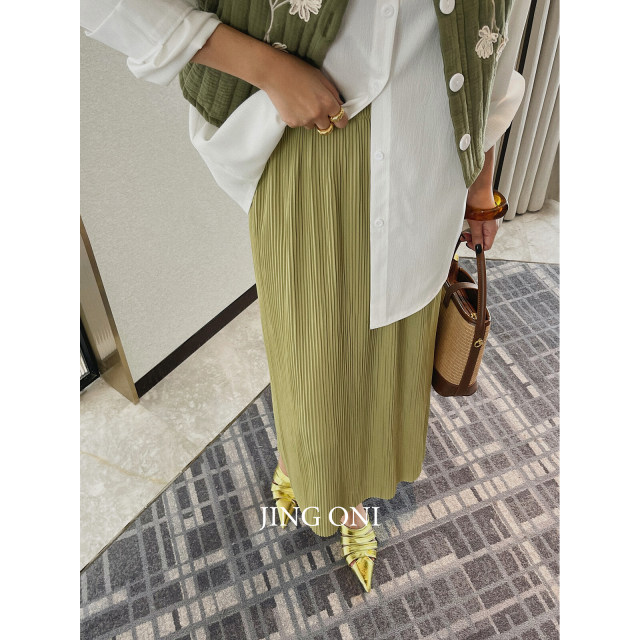 High waist draped pleated skirt for women mid-length 2025 new straight pencil slimming Korean version versatile color A-line