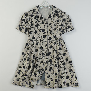 
High-quality daily single sweet flocking flower plaid dress 84277 single-breasted short-sleeved A-line skirt spring and summer high-waisted short skirt