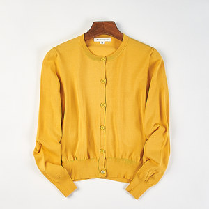 
Japanese minimalist style solid color round neck knitted cardigan for women H85143 spring and autumn single-breasted sweater top short coat