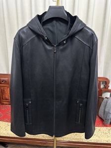 
Spring men's first-layer deerskin sheepskin single leather coat hooded simple versatile coat commuter fashion windproof coat