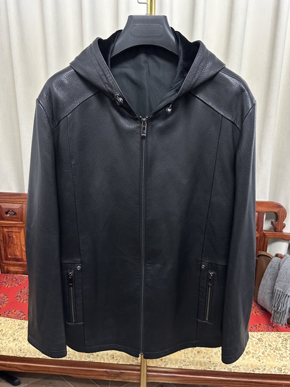 
Spring men's first-layer deerskin sheepskin single leather coat hooded simple versatile coat commuter fashion windproof coat