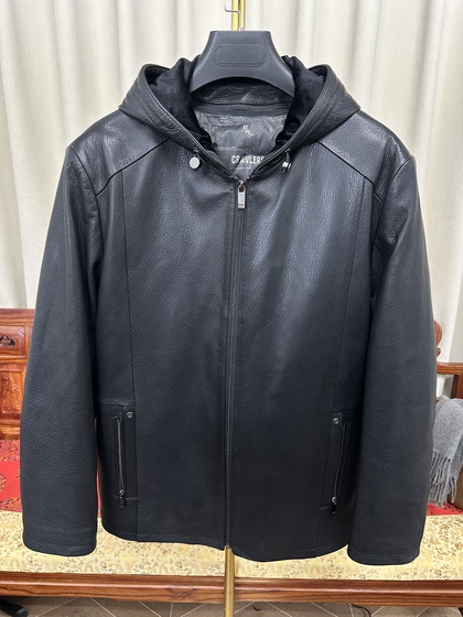 
New Men's Genuine Leather Goat Lock Leather Jacket Hooded Wide Down Jacket Windproof Slim Casual Jacket Hebei