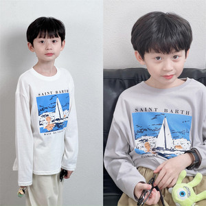 
Tongma customization Korean version of men, women and children loose pure cotton soft white gray ocean sunrise versatile long-sleeved T-shirt autumn clothes