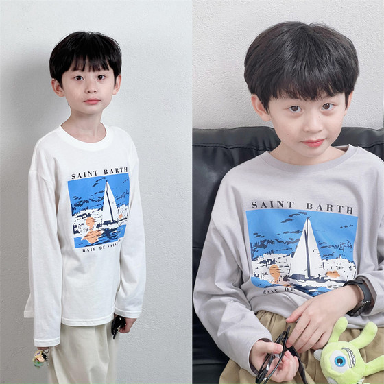 
Tongma customization Korean version of men, women and children loose pure cotton soft white gray ocean sunrise versatile long-sleeved T-shirt autumn clothes