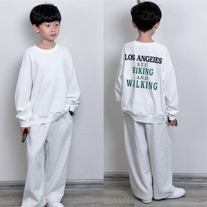 
Tongma custom-made boys white Korean version loose cotton back green letter sweatshirt style long-sleeved T-shirt autumn clothes