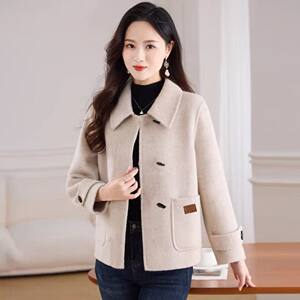 
Fashionable and versatile horn button double-sided velvet coat short autumn and winter new mother's wear double-sided woolen coat