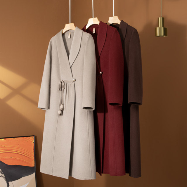 Chinese style double-sided cashmere coat for women with long knees and high-end autumn and winter noble lady mother wear wool wool coat