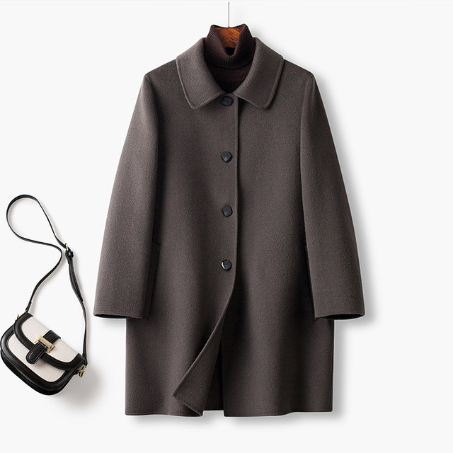 Fashionable mother autumn clothing middle-aged and elderly women's woolen jacket mid-length noble large-size autumn and winter double-sided cashmere coat