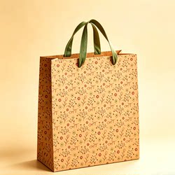 Retro Floral Kraft Paper Bag Handbag Clothing Bag Tea Company Shopping Hand-Held Gift Paper Bag